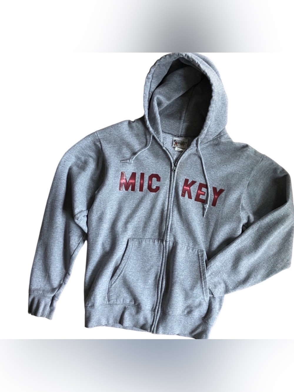 Vintage Walt Disney World Small Mickey Gray Hoodie Red Puff Letters